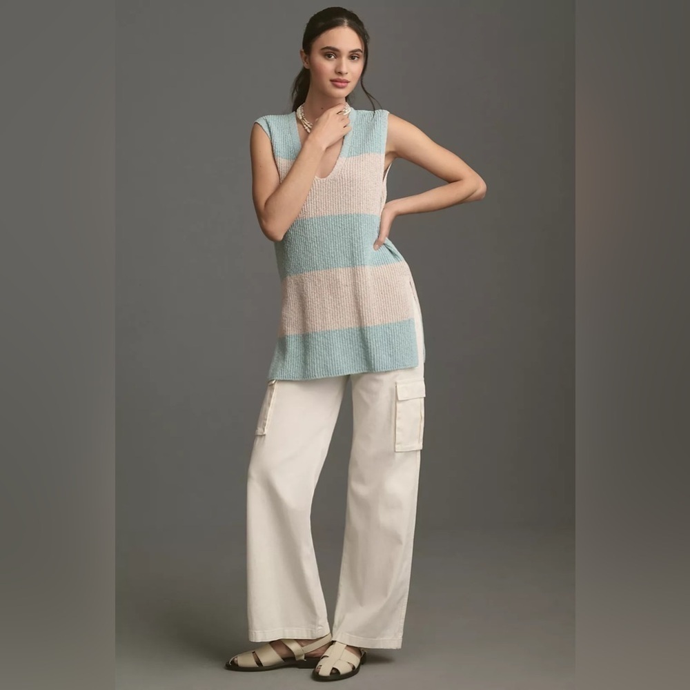 NWT Size L - Anthropologie Mint Stripe Sweater Vest
